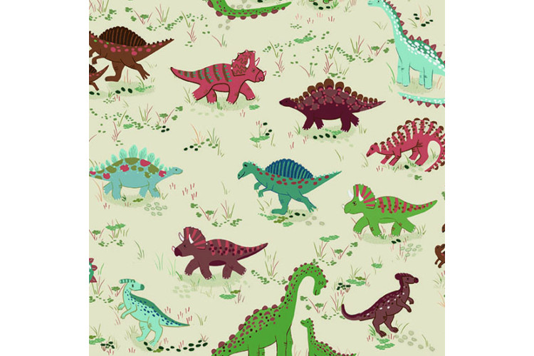 Prehistoric by Makower UK - Roam – Cream 112cm Wide 100% Cotton