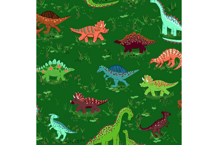 Prehistoric by Makower UK - Roam – Green 112cm Wide 100% Cotton