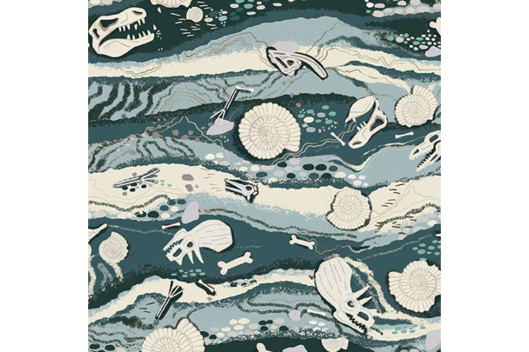 Prehistoric by Makower UK - Strata – Blue 112cm Wide 100% Cotton