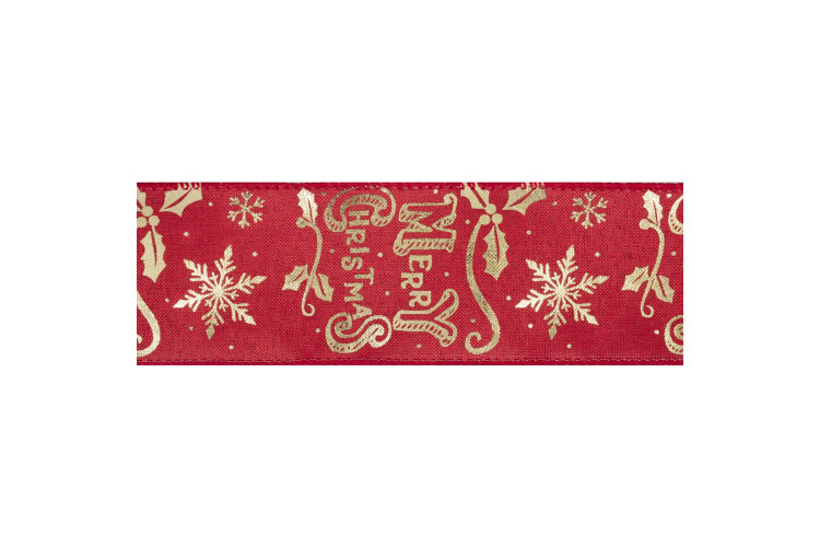 Premium Wire Edge Ribbon 63 mm - Merry Christmas Red