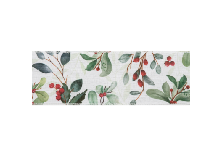 Premium Wire Edge Ribbon 63 mm Watercolour Mistletoe