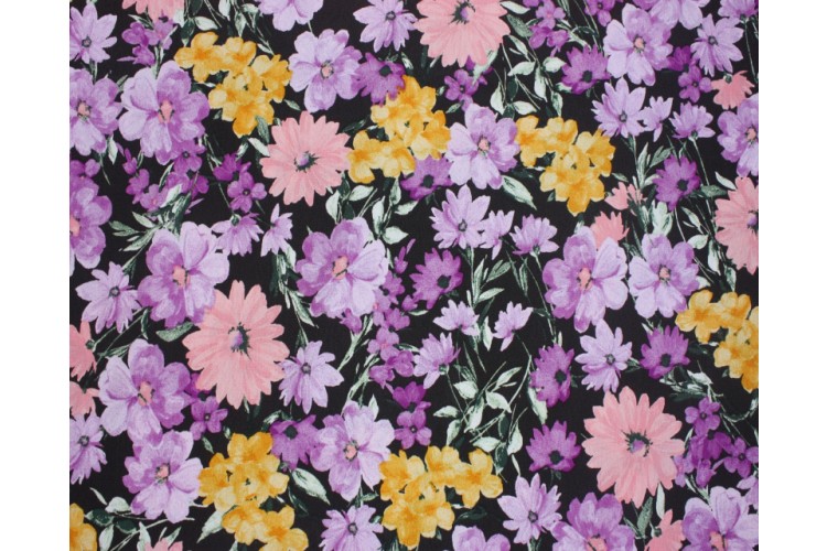Purple Floral Flowers 100% Polyester Crepe de Chine 150cm Wide