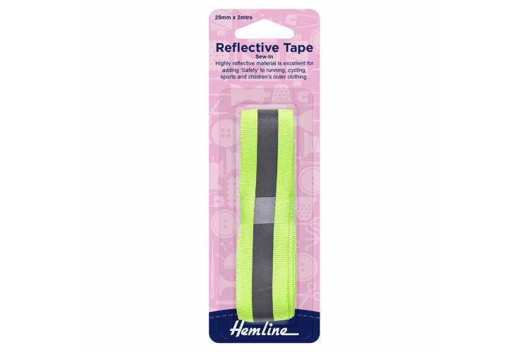 Reflective Sew-In Tape, Yellow - 2m x 25mm