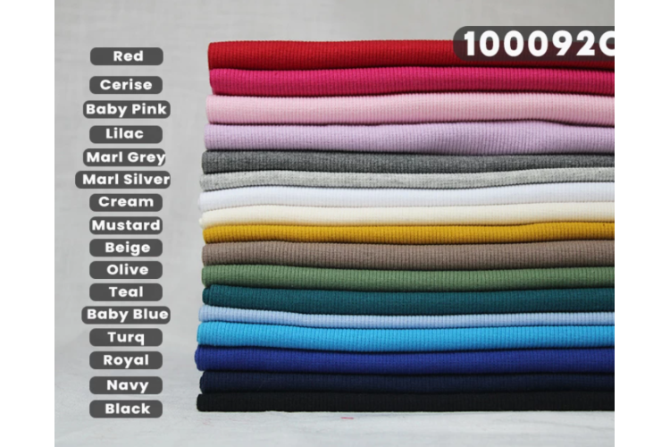 Ribbing 95% Cotton, 5% Elastane 28cm Wide - Range of Colours