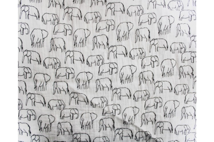 Roaming Elephants Double Gauze 100% Cotton 140cm Wide