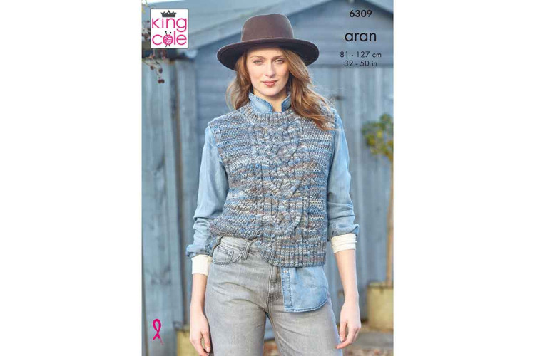  Ladies Round and V Neck Tank Knitted in Aran - 6309