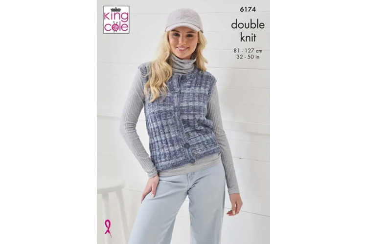 Round & V-Neck Waistcoats Knitted in Homespun Prism DK - 6174