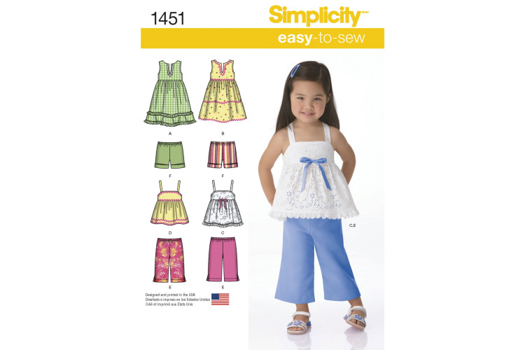 S1451 Toddlers' Dresses, Top, Cropped Trousers and Shorts