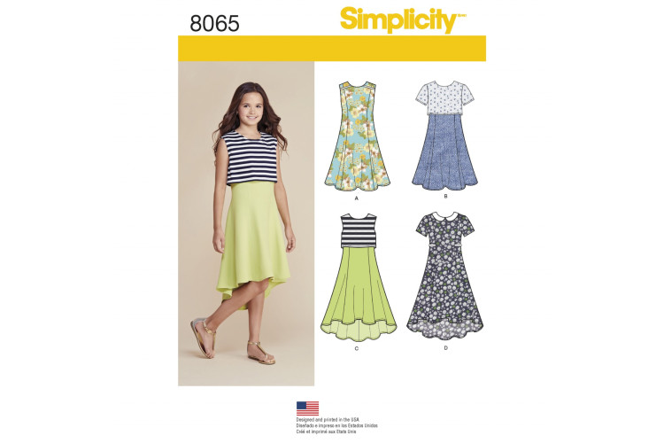 S8065 Girls' and Girls' Plus Dress or Popover Dress