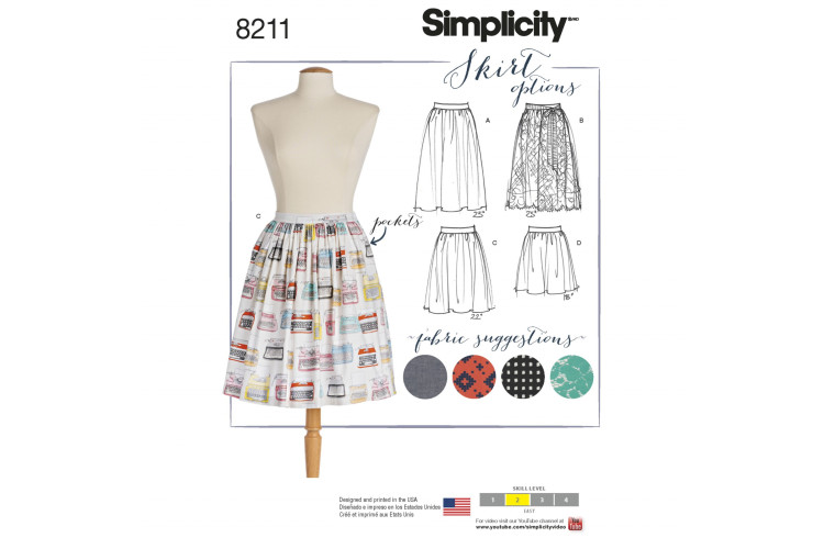 S8211 Misses' Dirndl Skirts in Three Lengths