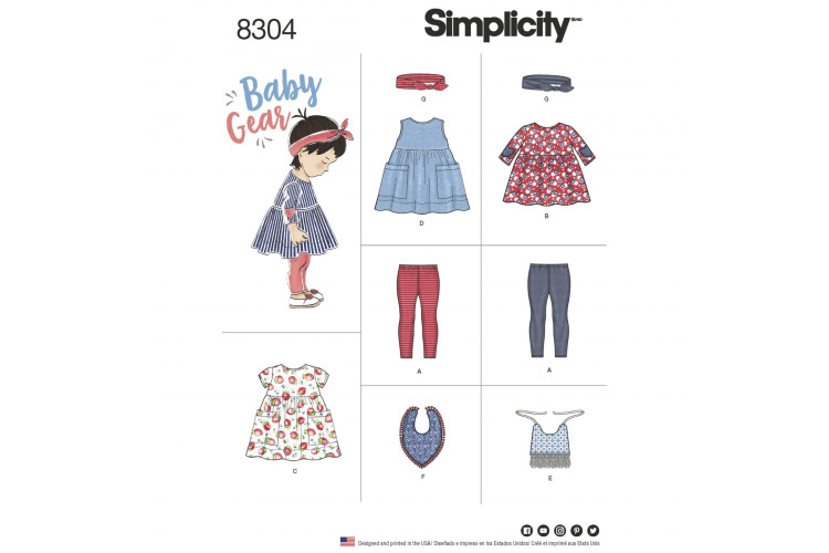 S8304 Babies', Leggings, Top, Dress, Bibs and Headband in thress sizes S(17