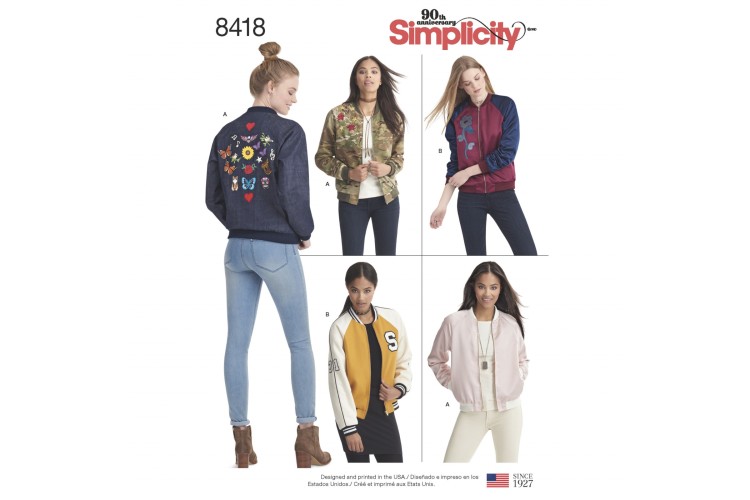 S8418 Misses' Lined Bomber Jacket with Fabric & Trim Variations