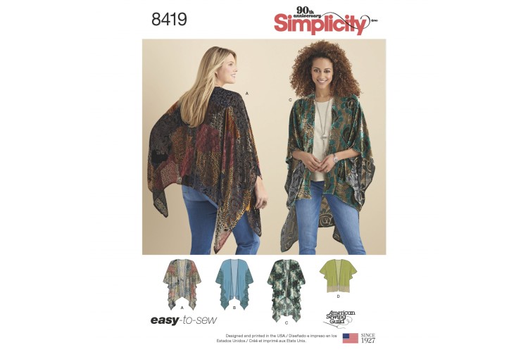 S8419 Misses' Kimono Style Wrap with Variations