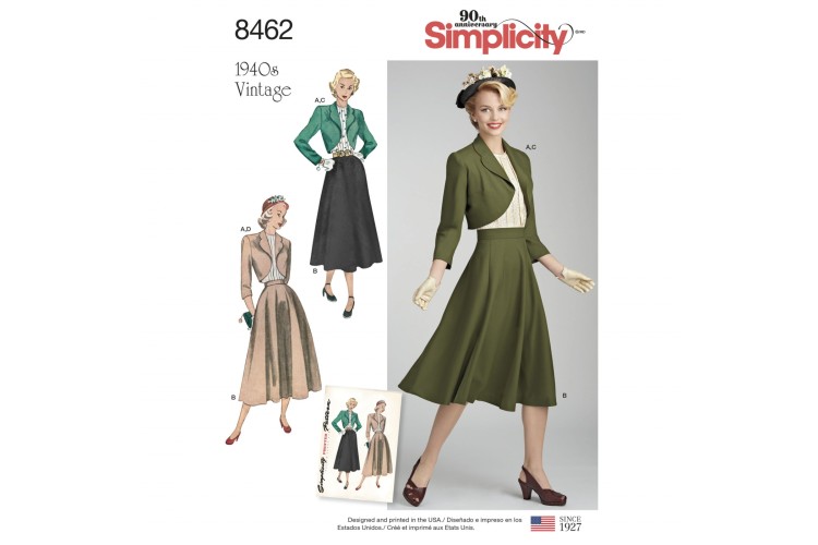 S8462 Misses' Vintage Blouse, Skirt and Lined Bolero