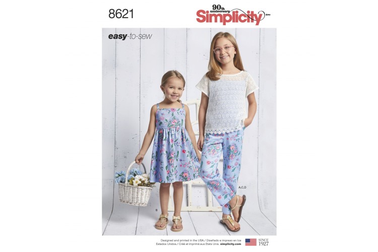 S8621 Child's and Girls' Dress, Top, Trousers and Camisole