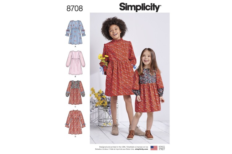 S8708 Child's and Girls' Dress with Sleeve Variations