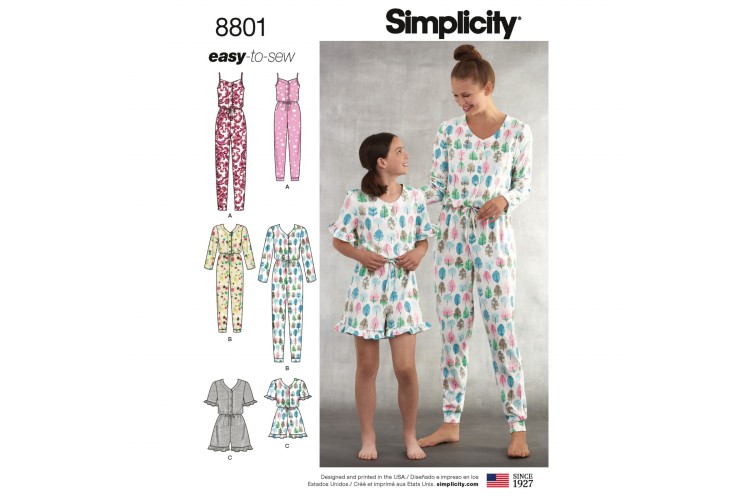 S8801 Girls and Misses Knit loungewear jumpsuit or playsuit.
