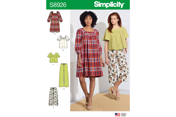 S8926 Misses' Dress, Tops, and Pants