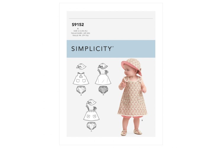 S9152 Babies' Dress, Panties & Hat