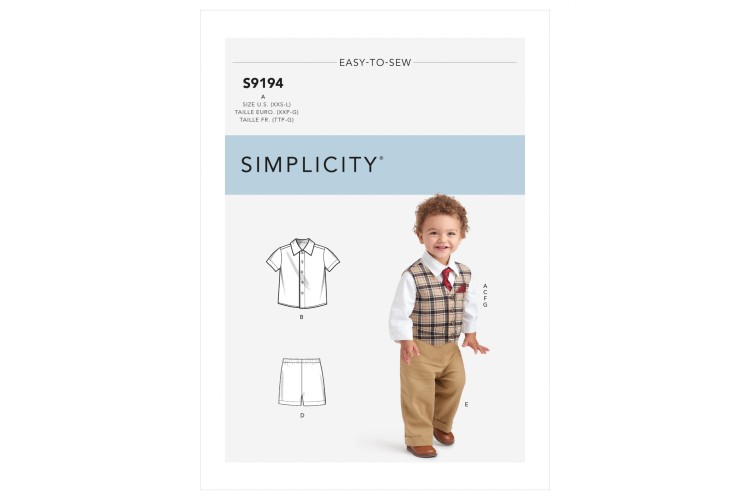 S9194 Infants' Waistcoat, Shirt, Shorts, trousers, Tie and Pocket Square