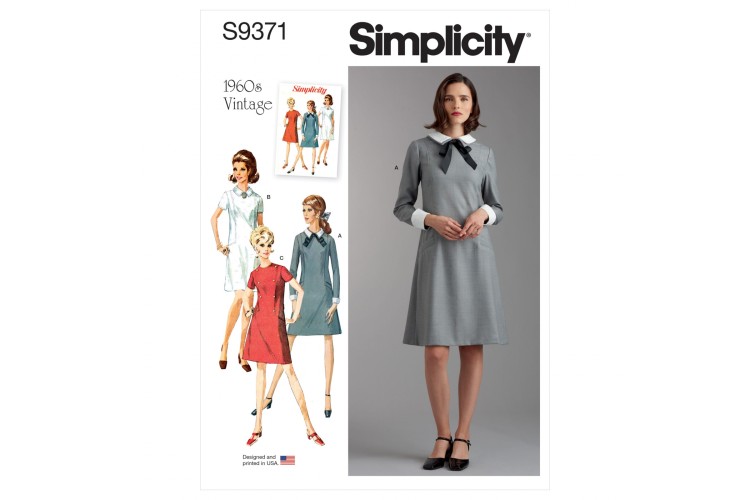 S9371 Misses' and Women's Dress with Collar, Cuff and Sleeve Variations