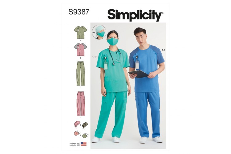 S9387 Unisex Knit Scrub Tops, Trousers, Cap and Mask