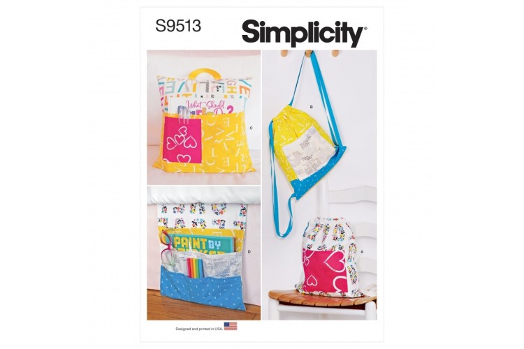 S9513 Simplicity Backpacks, Reading Pillow, Bed Organizer