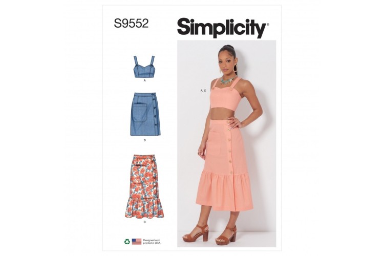 S9552 Simplicity Misses Top with A/B, C, D Cup Sizes and Skirts