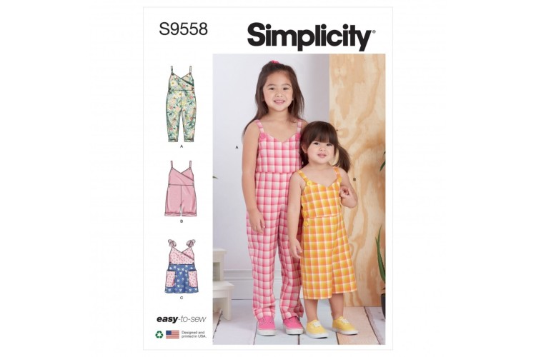 S9558 Simplicity Toddlers and Childrens Jumpsuit, Romper and Jumper