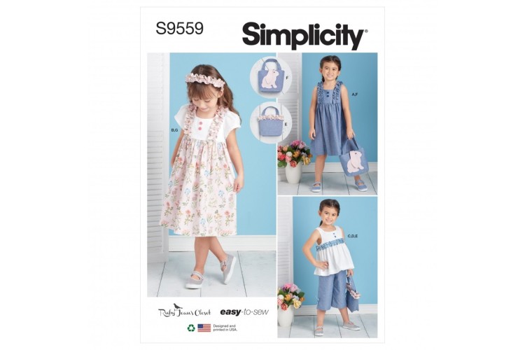 S9559 Simplicity Childrens Dress, Top, Pants, Purses and Headband