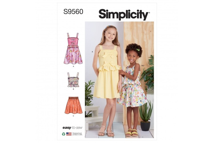S9560 Simplicity Childrens and Girls Dress, Top and Skirt
