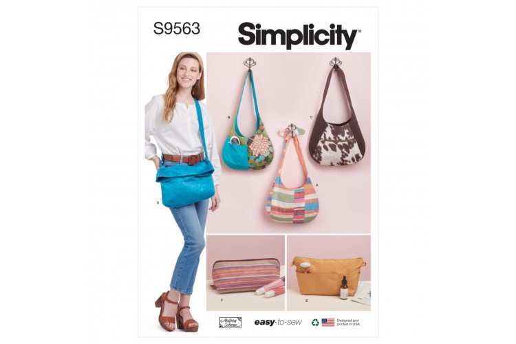 S9563 Simplicity Slouch Bags, Purse Organizer and Cosmetic Case