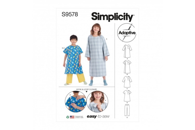 S9578 Simplicity Children's, Girls' and Boys' Recovery Gowns and Pants