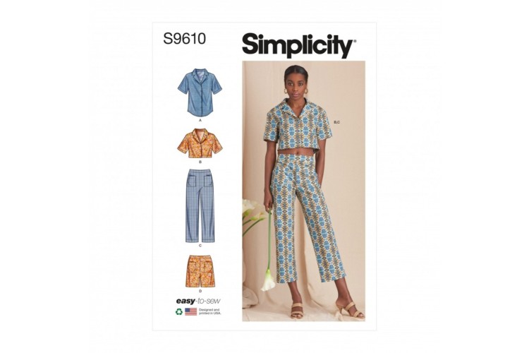 S9610 Simplicity Misses' Set of Tops, Cropped Pants and Shorts