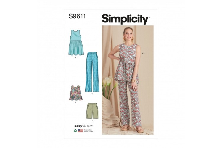 S9611 Simplicity Misses' Tunic, Cropped Top, Pants and Shorts