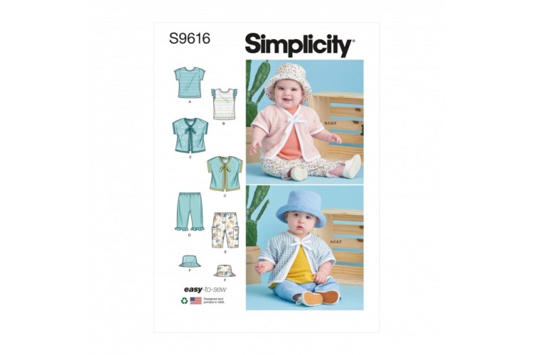 S9616 Simplicity Babies' Tee-Shirts, Jacket, Pants and Hat