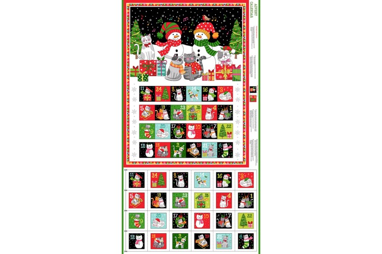 Santa Paws Cats Christmas Advent Calendar 60cm x 112cm 100% Cotton