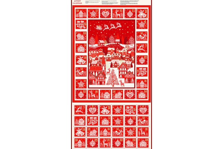 Scandi Town Christmas Advent Calendar 60cm x 112cm 100% Cotton