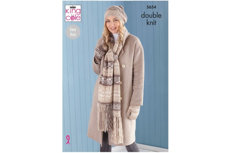 Scarf, Wrist-warmers, Hats, Mitts & Snood Knitted in Fjord DK - 5654