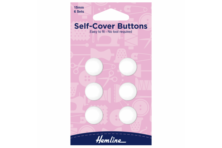 Self-Cover Buttons, Nylon, 15mm, 6 sets