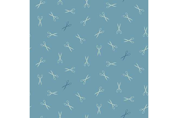 Sewing Bird by Laundry Basket Quilts - Spools Blue 112cm Wide 100% Cotton