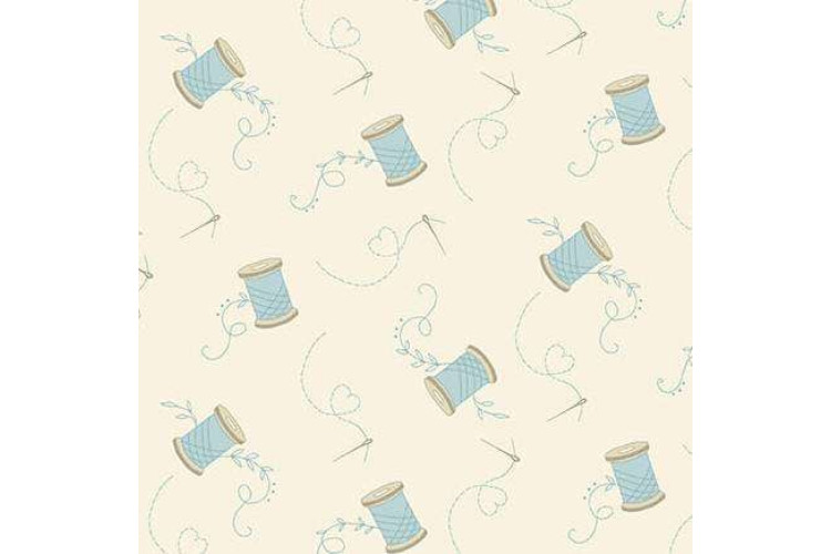 Sewing Bird by Laundry Basket Quilts - Spools Cream 112cm Wide 100% Cotton