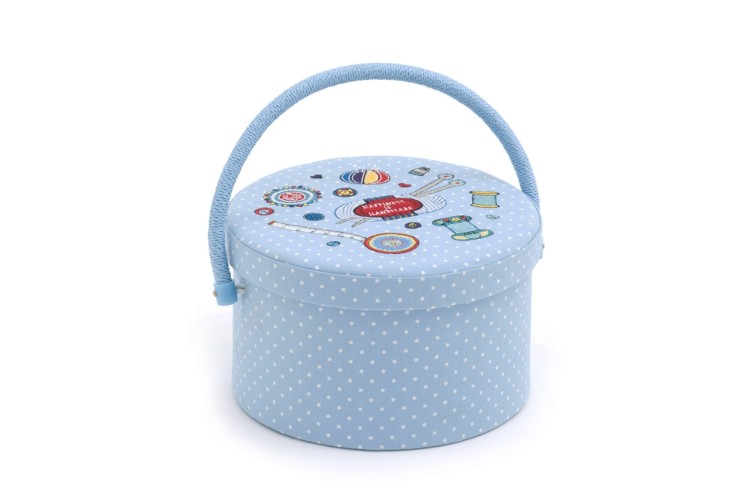 Sewing Box - Small Round - Embroidered Design - Contemporary Notions