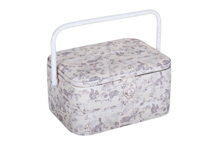 Sewing Box (L) Oval - Woodland Toile
