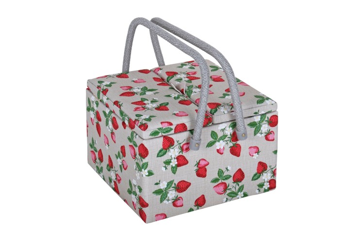 Sewing Box (L) Twin Lid - Square - Strawberries