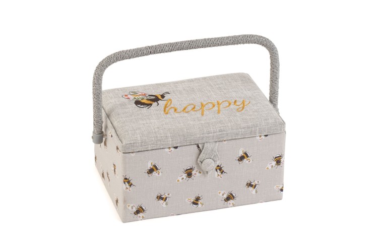 Sewing Box (M) Embroidered Lid - Bee Happy