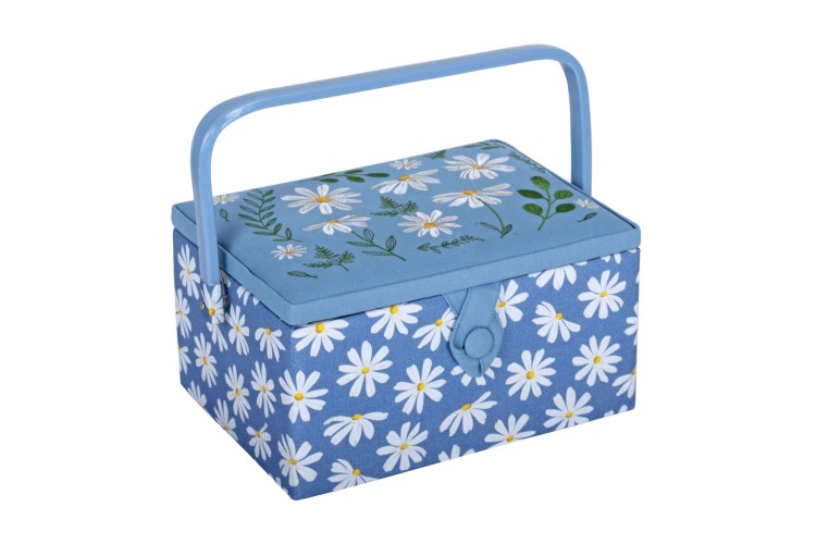 Sewing Box (M) Embroidered Lid - Denim Daisies