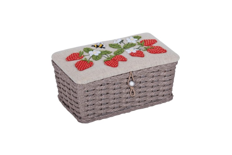 Sewing Box (S) Wicker Basket with Appliqué Design - Natural Strawberries