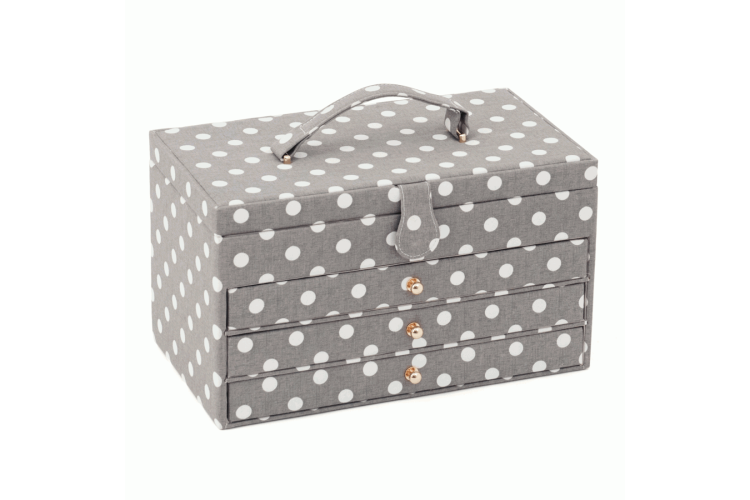 Sewing Box Extra Large 3 Draw Grey Linen Polka Dot