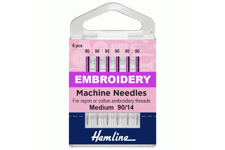 Sewing Machine Needles, Embroidery, Medium/Heavy 90/14, 6 Pieces